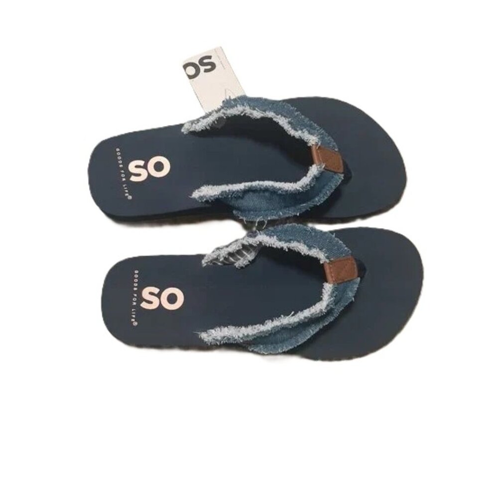 SO Goods for Life Blue Jeans Shoes Denim Sandals Comfy Foam Flip Flops size 7